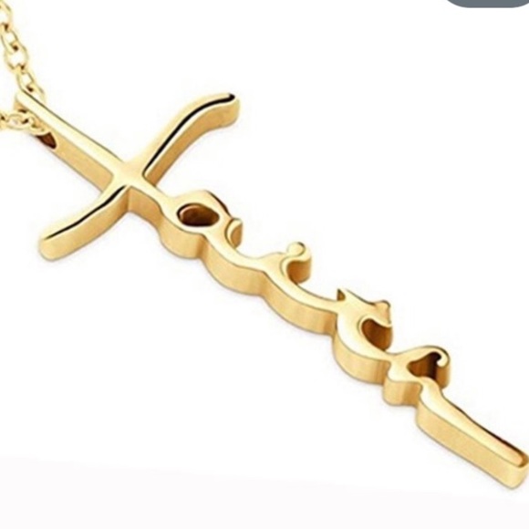 14K gold plated Faith Cross Necklace 16” length with extender - Picture 2 of 8